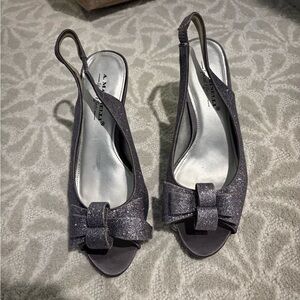 A. Marinelli Women's Glitter Bow Slingback Heels - Silver